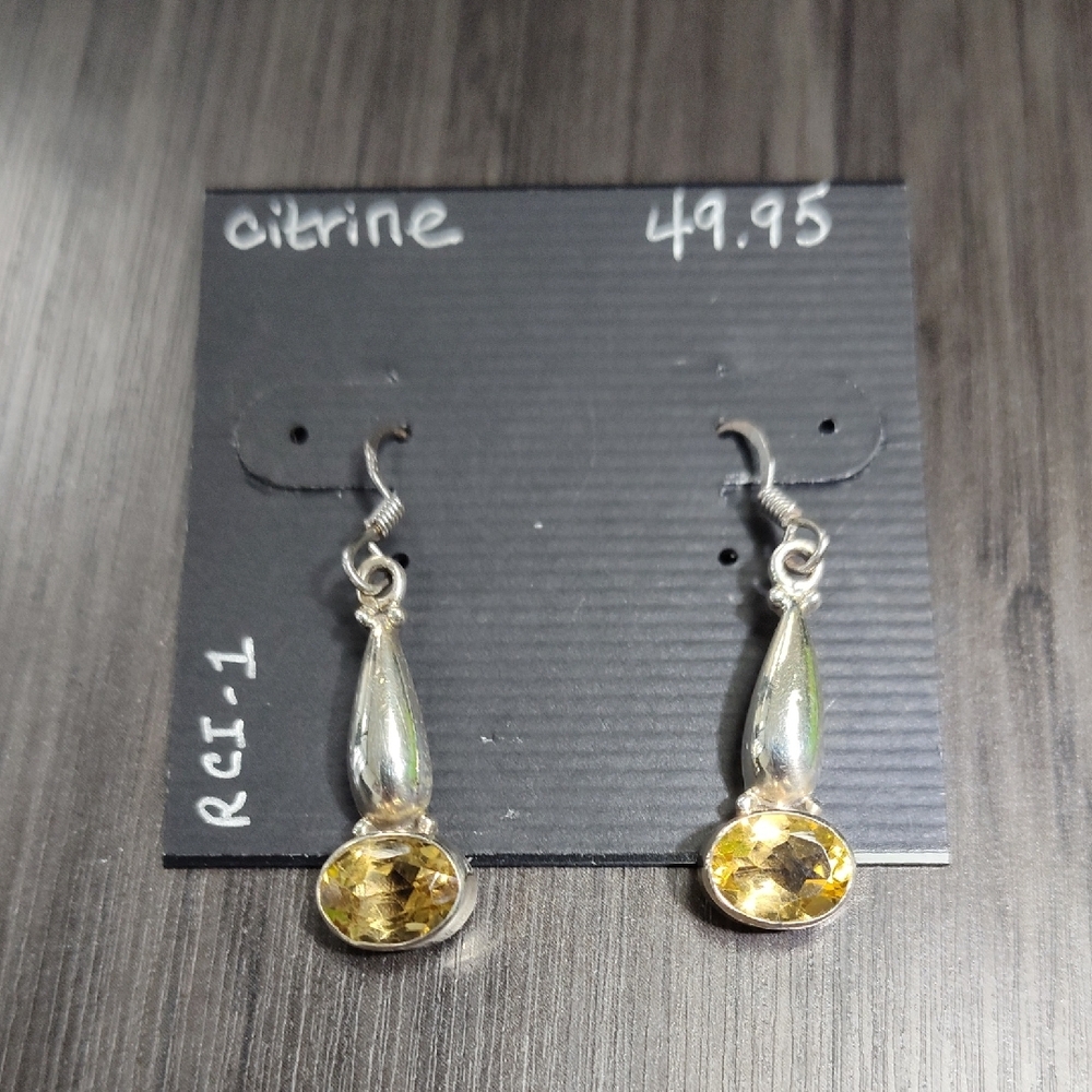 Sterling 925 Silver and Citrine Dangle Earrings